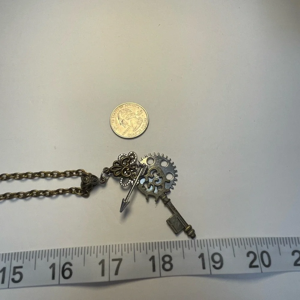 Vintage Steampunk necklace duo with black stud rhinestone earrings